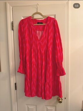 Pomander Place Hot Pink V-Neck Tiered Mini Dress